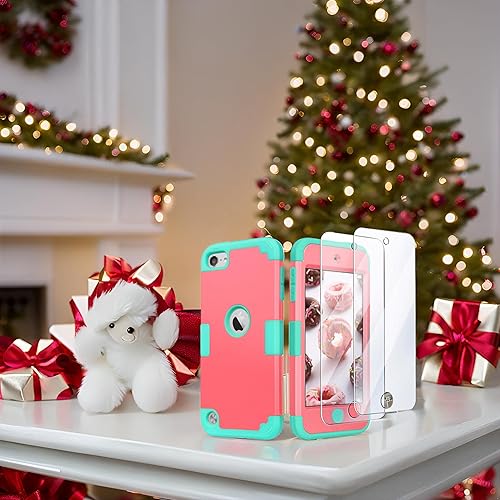 Miniatura 2 de IDweel Funda rígida para iPod Touch con 2 protectores de pantalla, 3 en 1 funda rígida de PC + silicona a prueba de golpes para niños, funda rígida