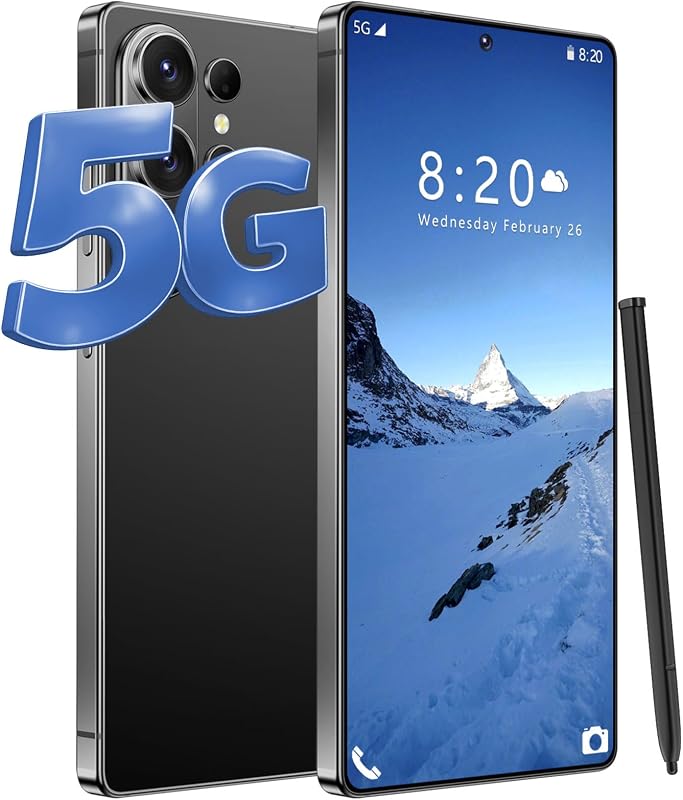 Smartphone I26 Ultra Desbloqueado, 16GB+512GB, Android 15, Pantalla FHD+ de 6.99", Batería de 7000mAh, Cámara AI de 108MP, Lápiz óptico Incorporado, SIM Dual 5G, Desbloqueo Facial, Teléfono celular con Huellas Dactilares, Negro