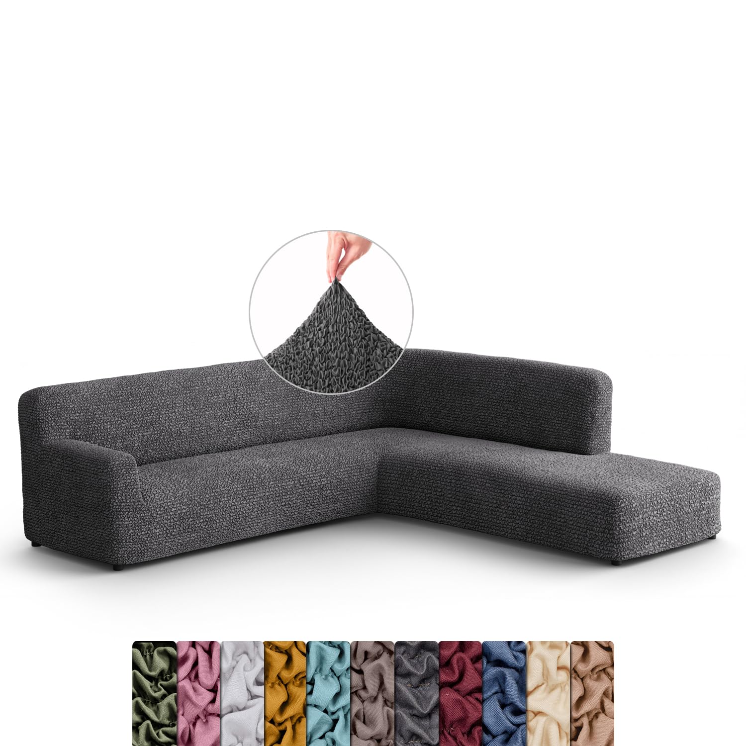 Menotti L Shape Sofa Cover - Sectional Covers - Chaise Couch Cover - Soft Polyester Fabric Slipcovers - 1-piece Form Fit Stretch Furniture Slipcover - Microfibre - Charcoal (Fullback Right)