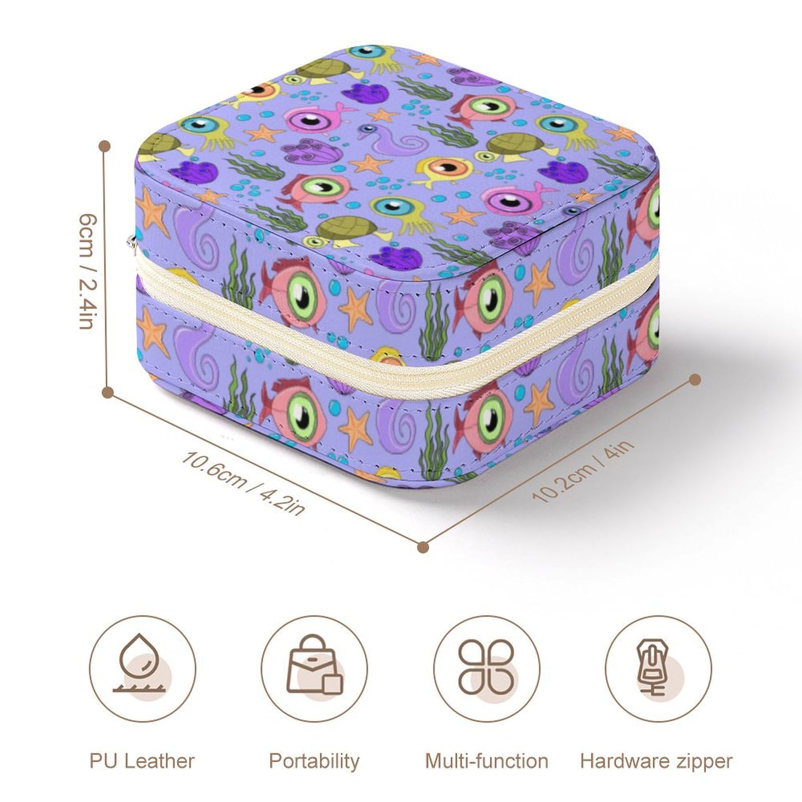 Underwater Inhabitants of The Ocean Small Jewelry Box,Portable Travel Jewelry Case, for Women And Girls Earring Rings Necklace Bracelets Accessories