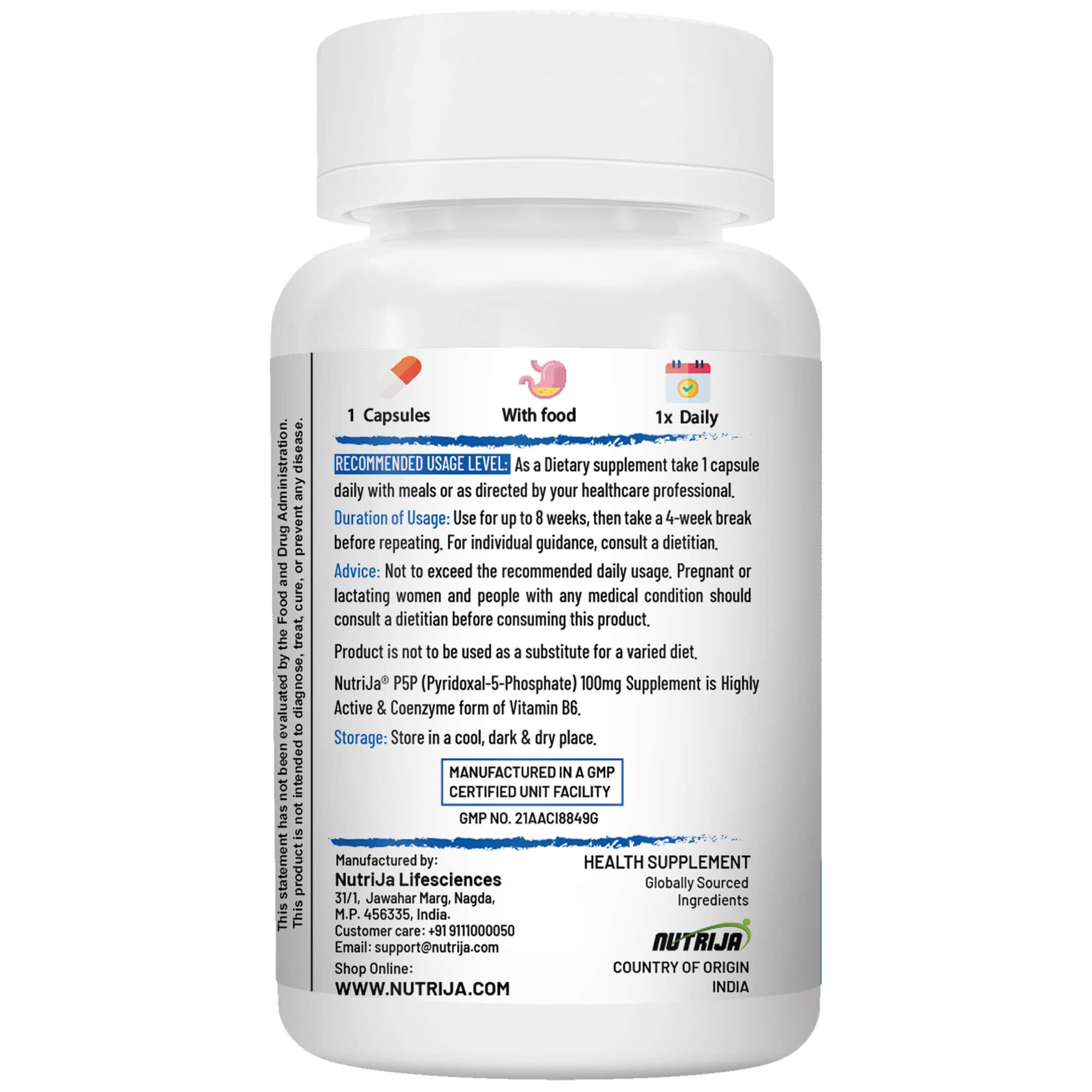 NutriJa P5P (Pyridoxal 5’-Phosphate) 100mg – 60 Veg Capsules | Pack of 1 — Amazon image 2