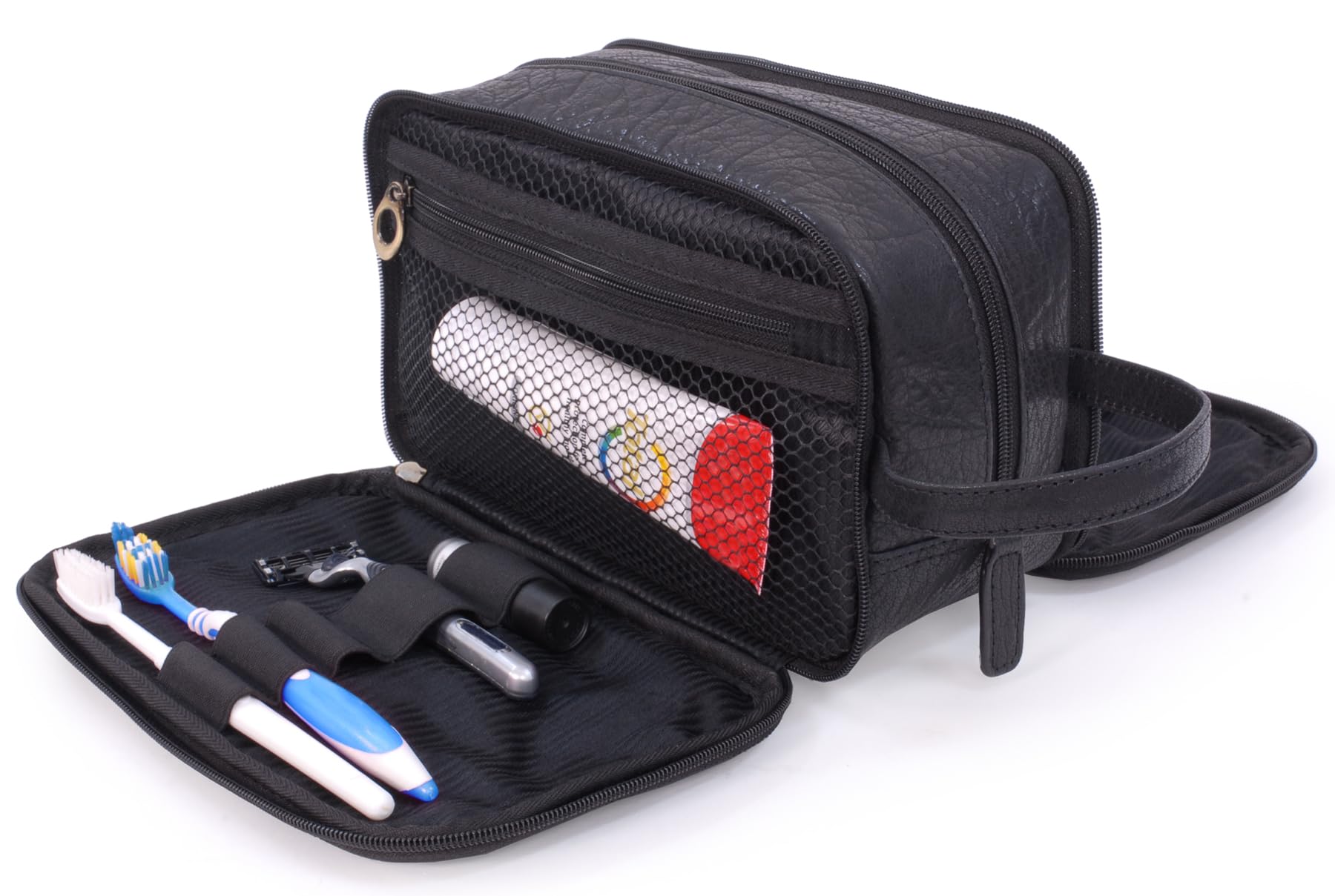 Beauty Case da Viaggio in Pelle - Borsa da Toilette Media - Necessaire Uomo - Wash Bag - Borsa Pochette per Cosmetici - Durham - Nero