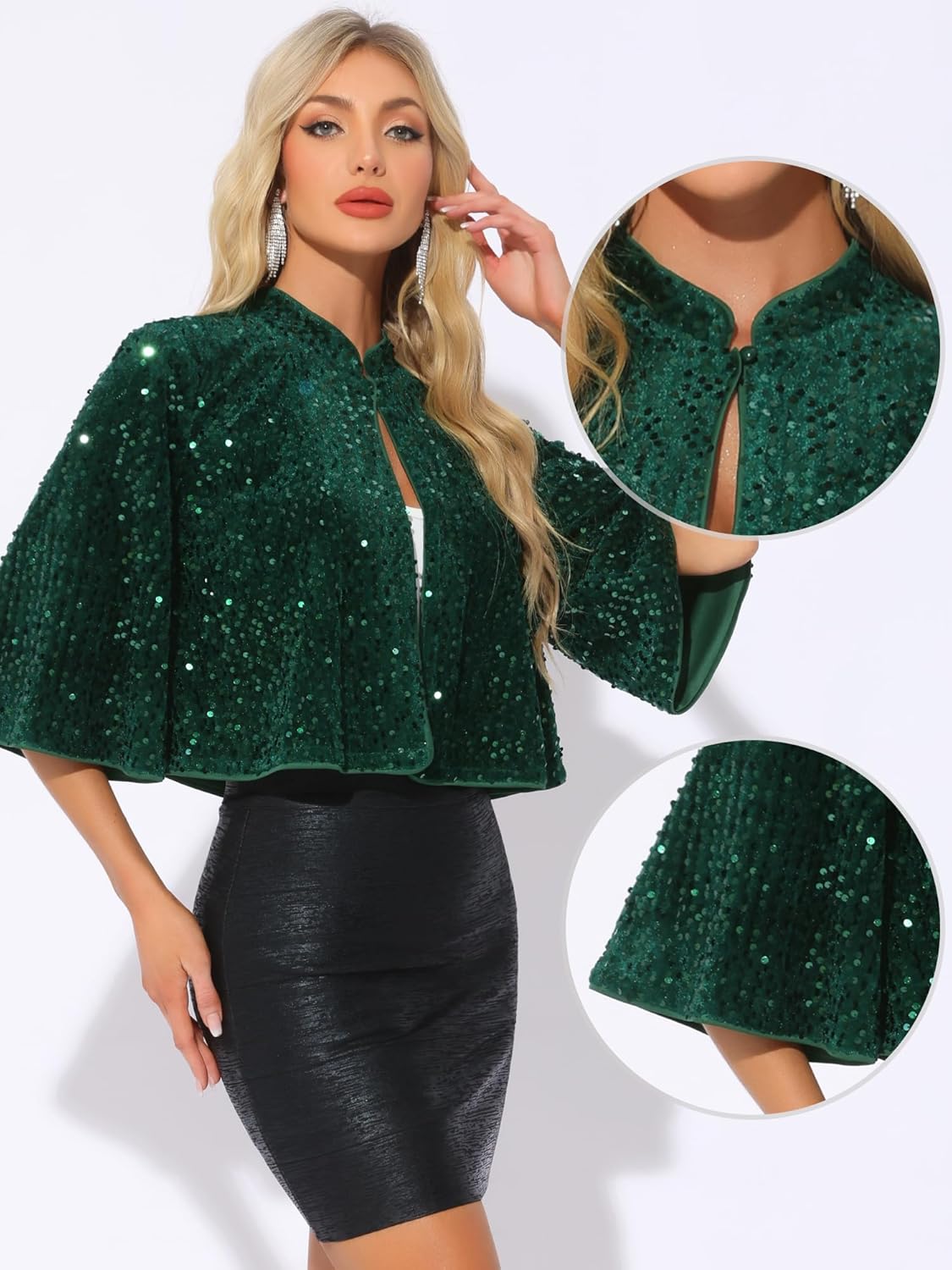 Allegra K Sequin Jackets for Women's Velvet Capelet Cocktail Sprakly Bolero Shrugs