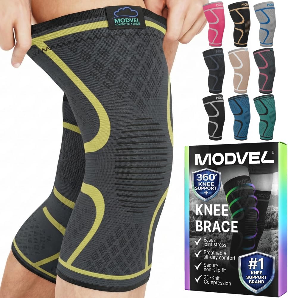 Modvel 2 Pack Knee Brace for Women & Men - Workout Knees Compression Sleeve for Knee Pain Relief Joint Support for ACL, Arthritis, Meniscus Tear Knees Brace for Sports, Rodilleras para Gym Fitness