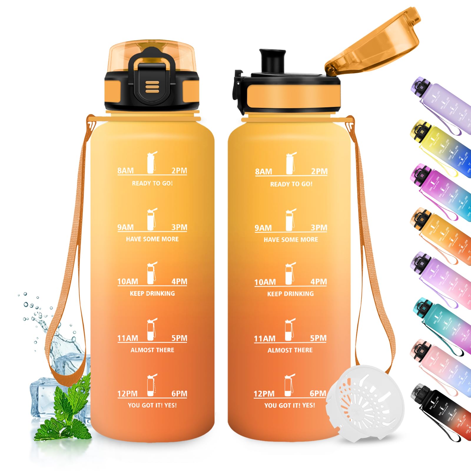 Borraccia Palestra 1.5L, Borraccia Sportiva, a Prova di Perdite, senza BPA, Bottiglia Acqua con Indicatore del Tempo per Adulto, Scuola, Palestra, Lavoro, Bici, Escursionismo, Ciclismo