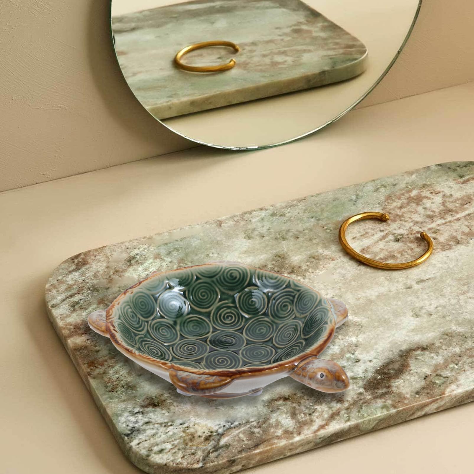 Vide-poche Tortue TOPPERFUN - Plateau Céramique Pour Bijoux Et Bibelots - Déco Coiffeuse Ou Bureau