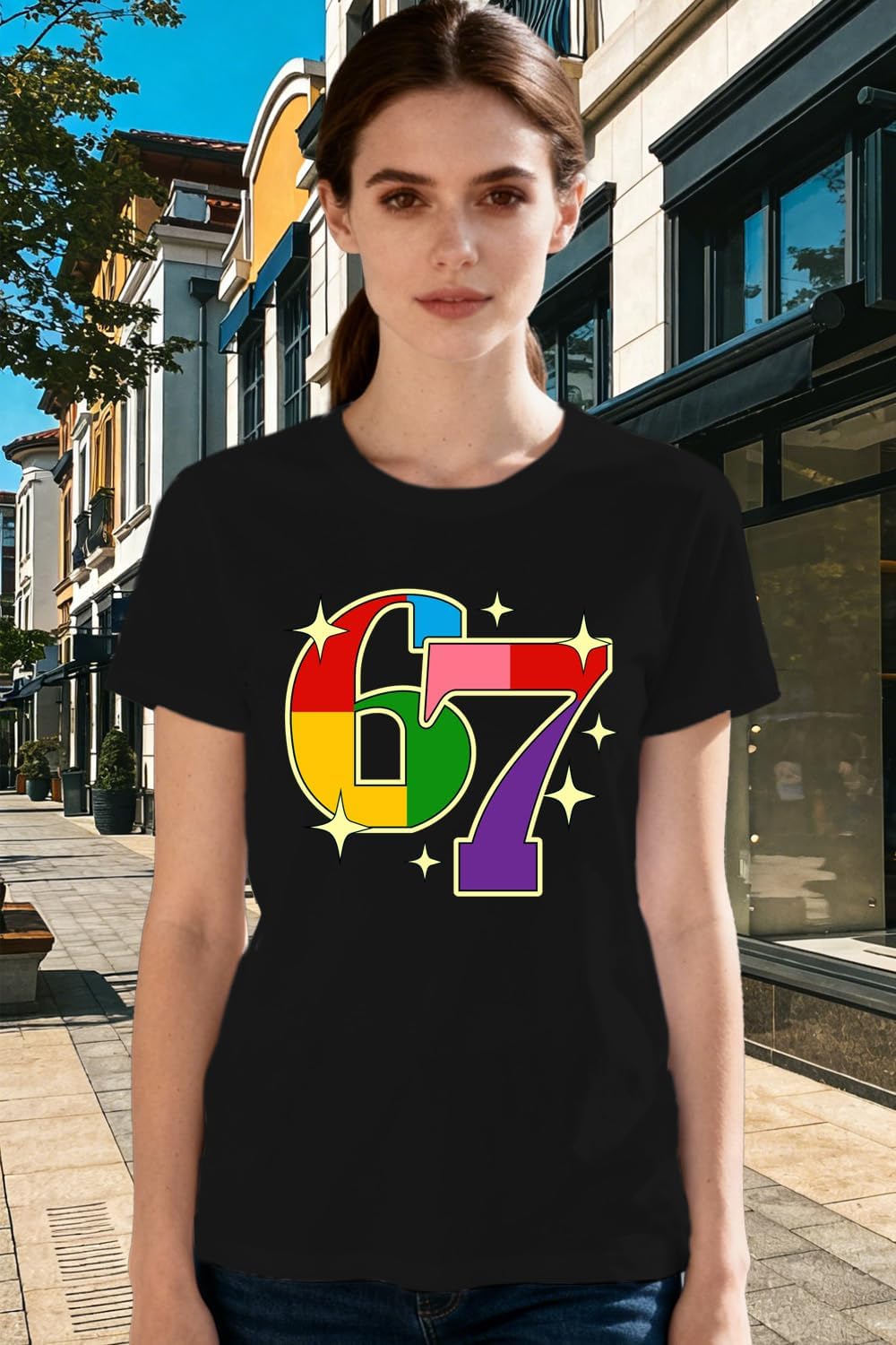 67 Shirts for Women Six Seven T-Shirt Colorful 67 Number Tee Tops - Image 2