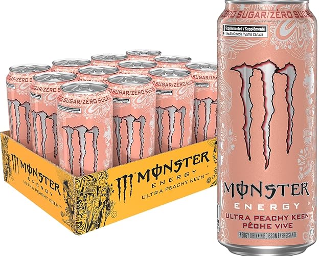 MONSTER ENERGY, Ultra Peachy Keen, 473 mL Cans (12 Pack) – Zero Sugar Energy Drink - Ultra Peachy Keen - 473ml (Pack of 12)