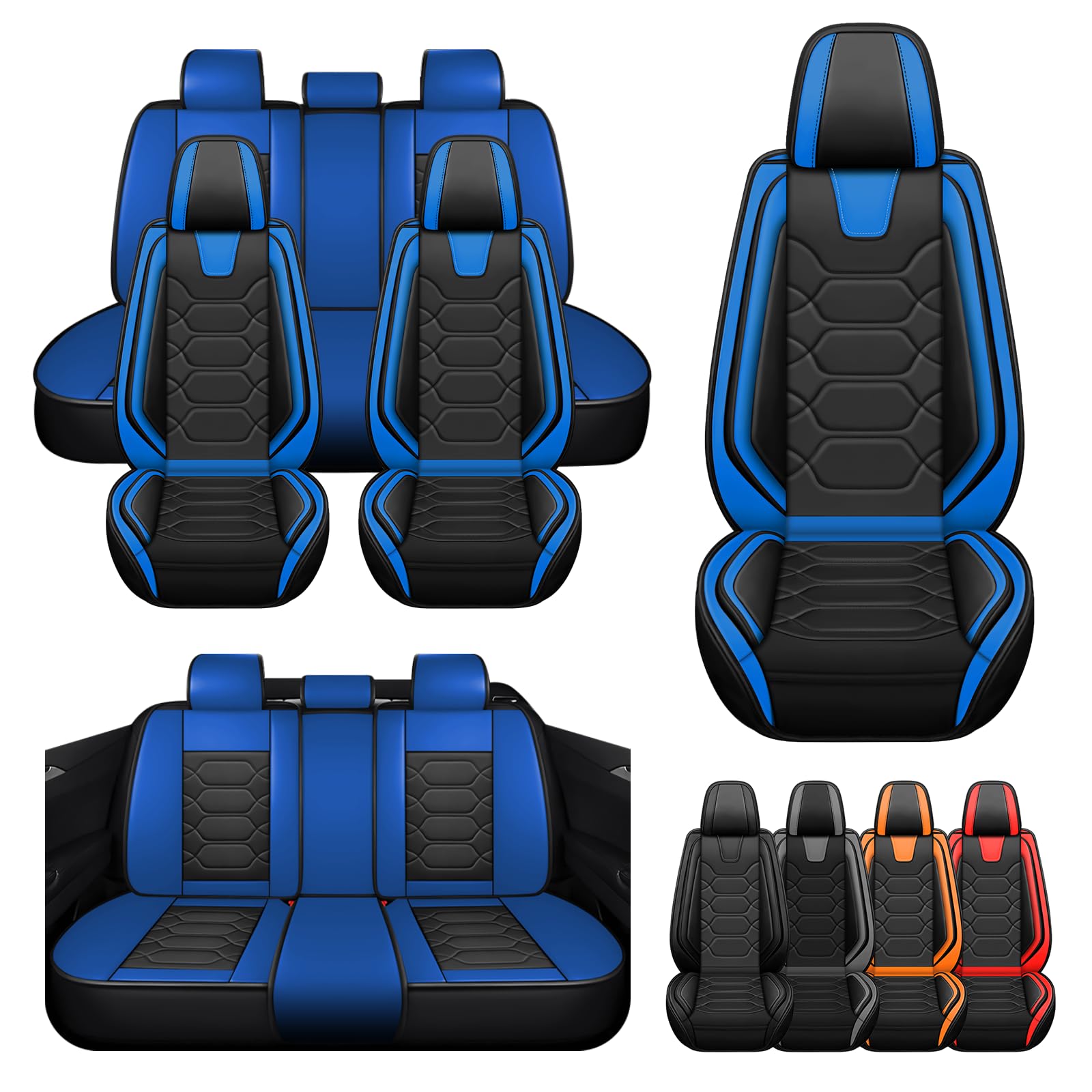 Anxinfengpei Seat Covers for Honda Civic 2000-2025,Full Set Seat Covers Premium Waterproof Faux Leather Cushion Custom,Sports Seat Cover（Full Set,