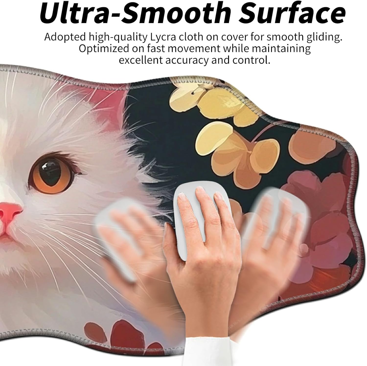 White Cat Flower Desk Mat Mouse Pad 35.4X15.7 XL Extended Mousepad Huge Mouse Pads with Stitched Edges Desk Pad for Work, Game, Office, Home
