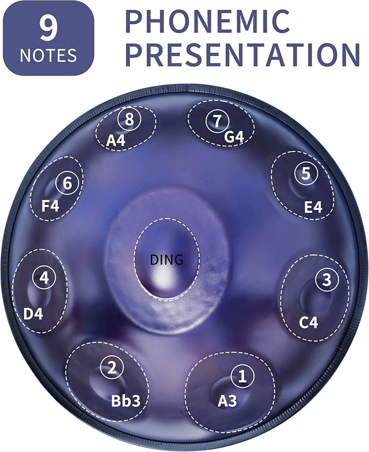 432hz Handpan Steel Drum 9 Töne 22inch "Purple Performer" in D Minor mit Handpan-Ständer, Handpan-Koffer