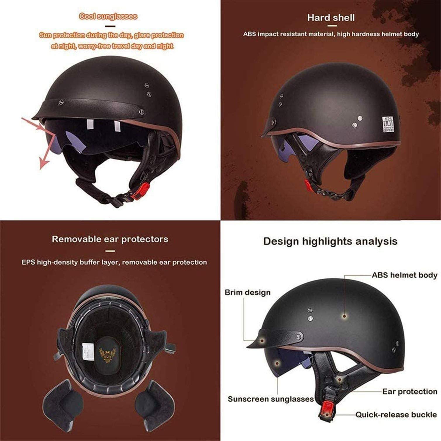 Caschi Jet e Demi-Jet per Moto Vintage Casco Pilota Scooter Moto Casco Jet Demi Omologato ECE 22-06 Casco Moto Demi-Jet per Scooter ciclomotore Chopper Cruiser Pilot Racing cap