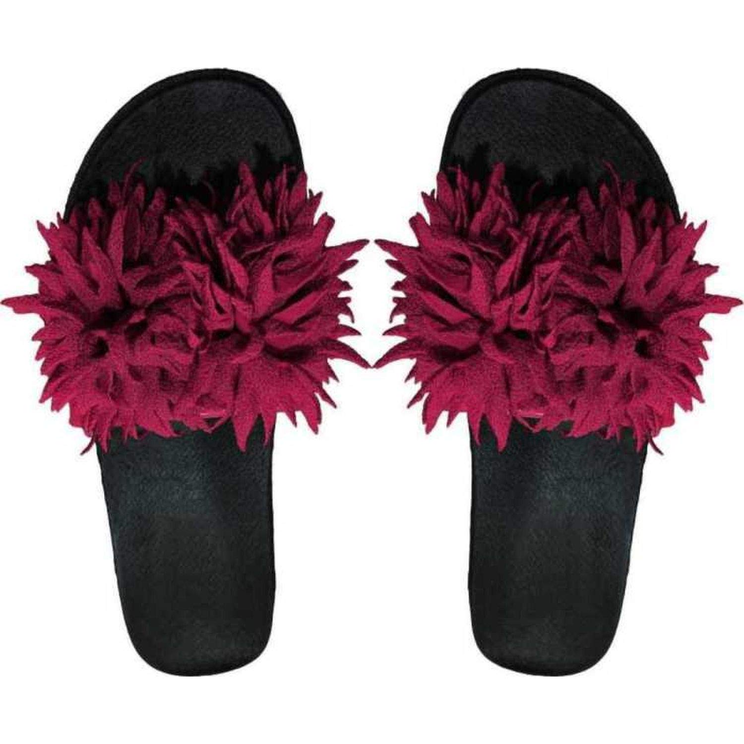 Joda Ghar Womens Slippers Indoor House or Outdoor Latest Fashion Maroon Flower FlipFlop Slipper for women - Eu Size 37 | UK Size 4 [Kaante Black sole-Maroon] (B09CPDG6TF) Amazon Price History, Amazon Price Tracker