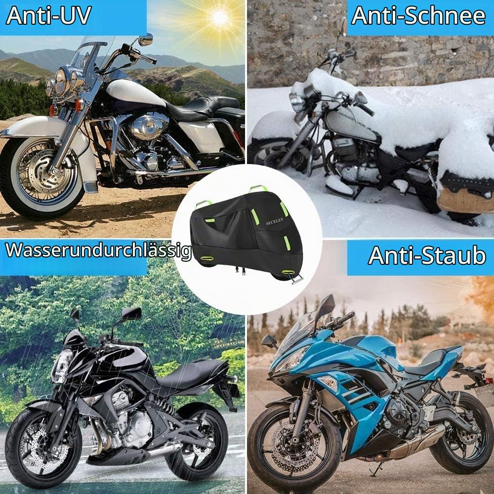 Motorrad Abdeckplane 300D Oxford 4XL 295x95x140cm | Mit Griff und Reflexstreifen, Wasserfest, staubfest, windfest & schneefest, Geeignet für Innen- und Außenbereich