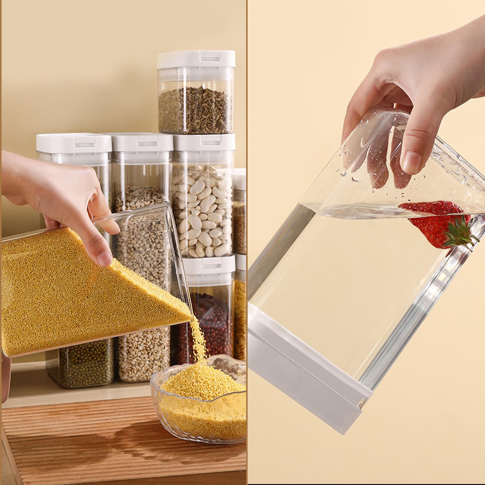 4 Contenitori Ermetici per Alimenti, Barattoli Cucina in Plastica Trasparente Senza BPA, Scatola Porta Alimenti Secchi per Pasta, Riso, Cereali, Farina, Legumi
