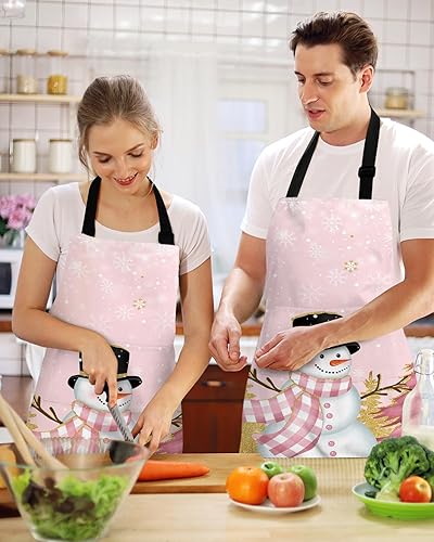 Miniatura 2 de Gold Pink Snowman Bib Aprons for Women With Pockets, Waterproof Canvas Chef Kitchen Cooking Apron for PaintingHair StylistNail TechnicianKids Arts