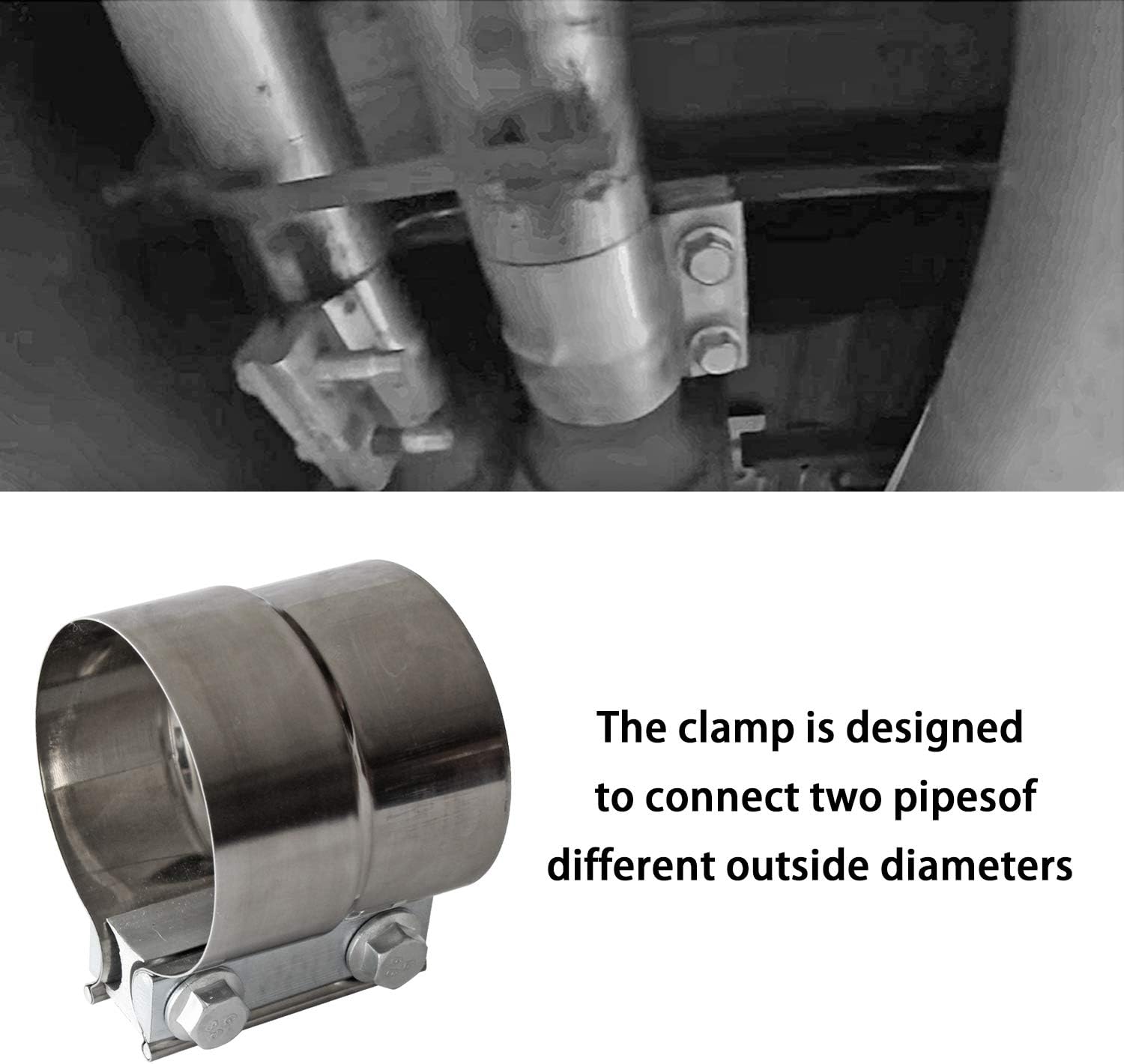 Exhaust Clamps Band Clamp 3" Lap Joint - Stainless Steel Lap Joint Exhaust Band Clamp with 1 Block 2Pcs for 3" Od to 3" Id Exhaust Pipe, Muffler, Elbow and Exhaust Tubing Connection(2 Pack)