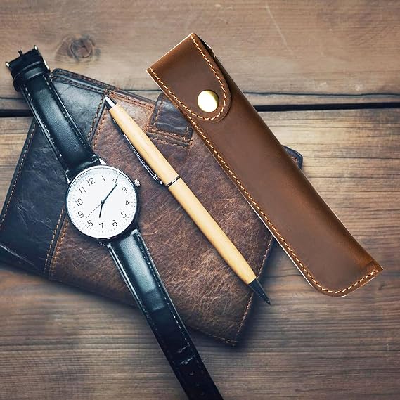 Leather Pen Case, Pencil Case, Slim, Made of Leather, For 1 Pen, Pen Bag, Brown, retro