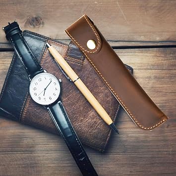 Leather Pen Case, Pencil Case, Slim, Made of Leather, For 1 Pen, Pen Bag, Brown, retro