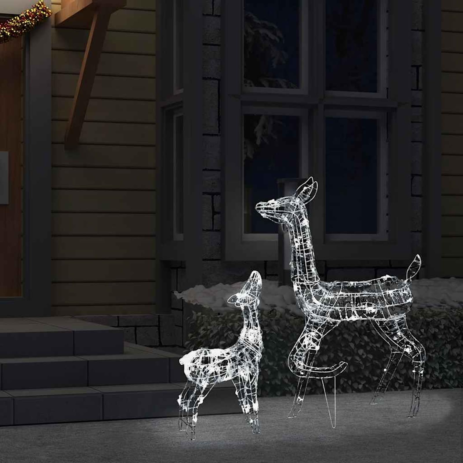 Gecheer LED-Rentier-Familie Weihnachtsdeko Acryl 160 LED Kaltweiß, Weihnachtsdekoration für Weihnachtsmarkt Festliche Eventdekoration Garten Rasen Terrasse Vorgarten Fassade329790