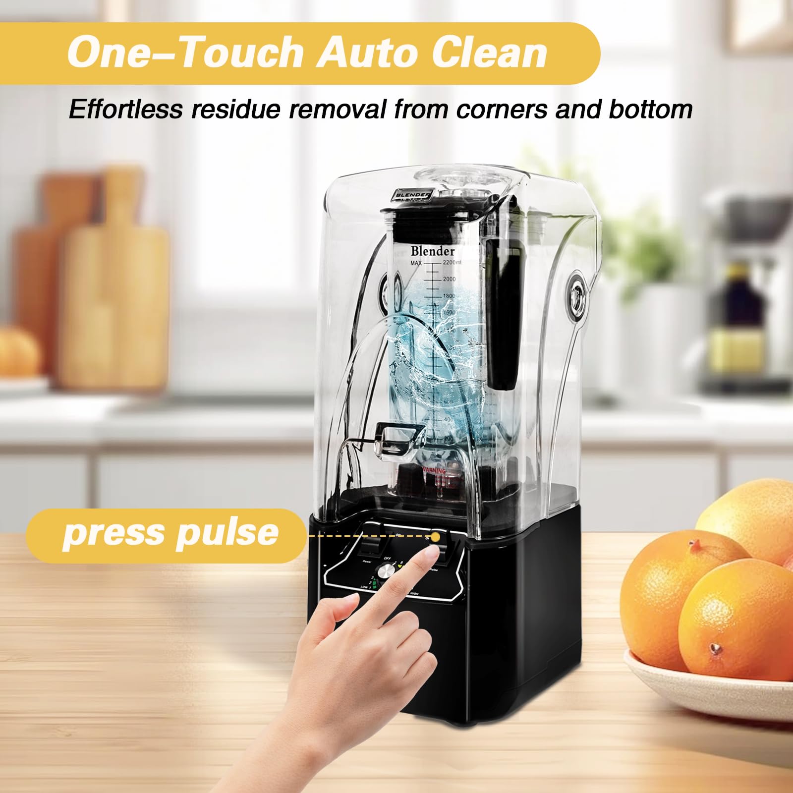 FULIYE Commercial Blender with Soundproof Shield,Quiet Commercial Blender for Smoothies 2200W With Cover, Professional Blender with 80 oz Jar for Restaurant, Smoothie, Ice Crushing9.5