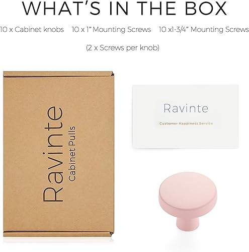 Miniatura 48 de Ravinte Paquete de 50 pomos de gabinete de cocina de 1-1/4 pulgadas, pomos redondos sólidos para cajones de aparador, pomos de tocador negro mate