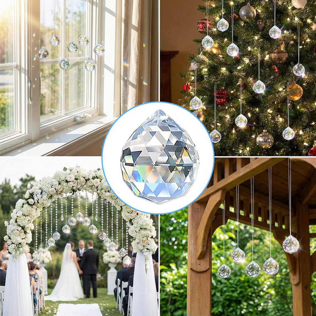Set di 8 pezzi - Cristalli a forma di diamante da appendere, Acchiappasole in cristallo, Prisma e sfera come acchiappa-luce per lampadari, finestre, giardino e decorativi