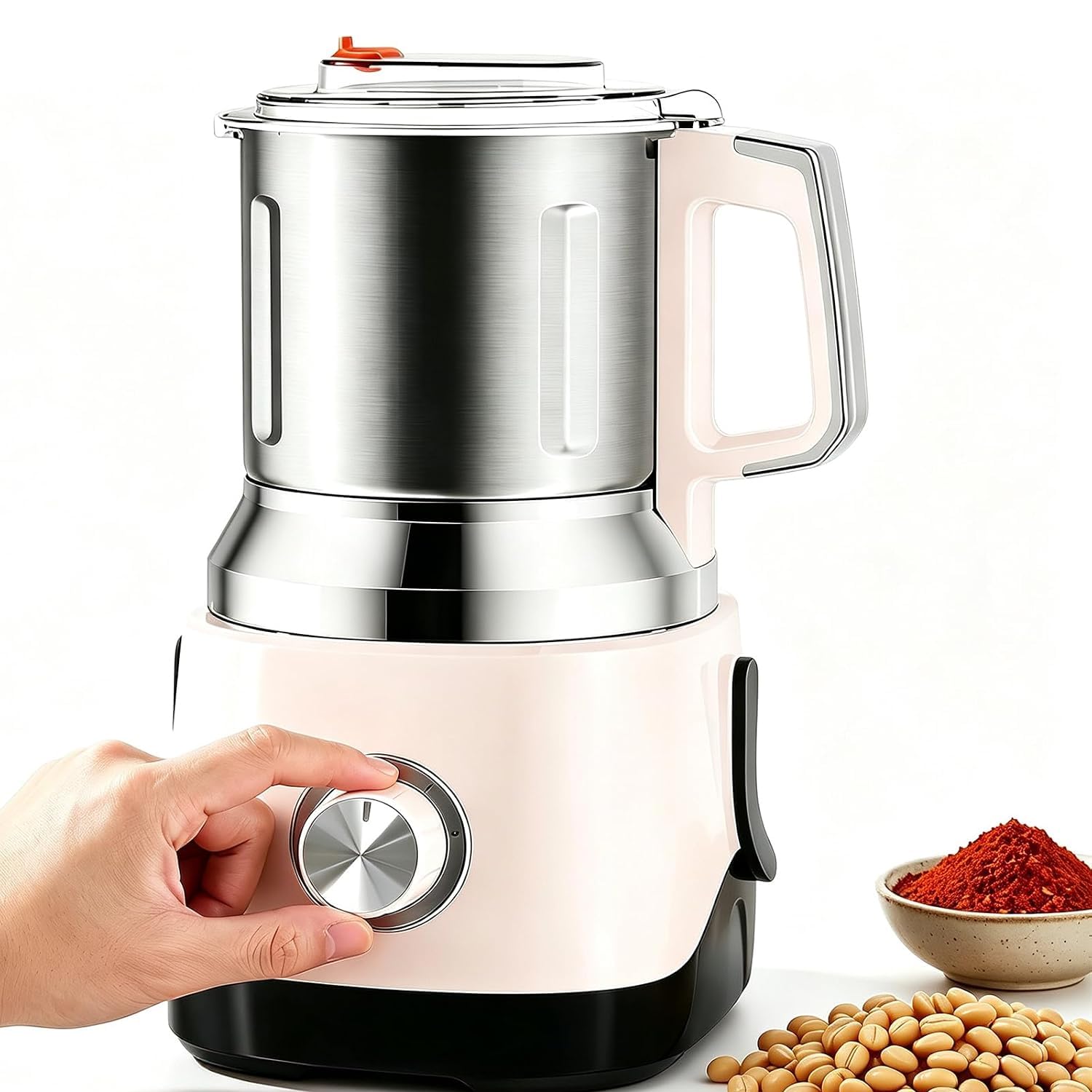 Macinino Elettrico per Cereali, Macina Spezie Versatile, 3 velocità Regolabili, capacità 1200 G, Robot da Cucina per Ingredienti Secchi E Umidi, per Macinare Spezie, Cereali E caffè.