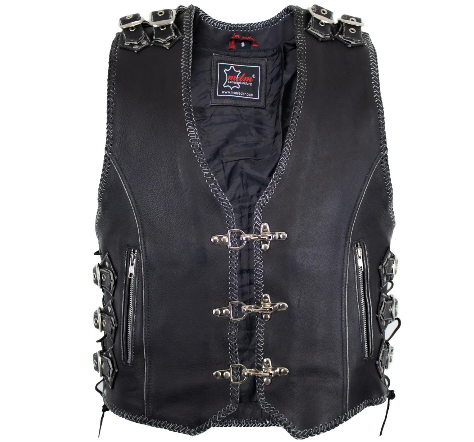 MDM - Gilet da uomo in pelle con aquila in rilievo e fibbie regolabili