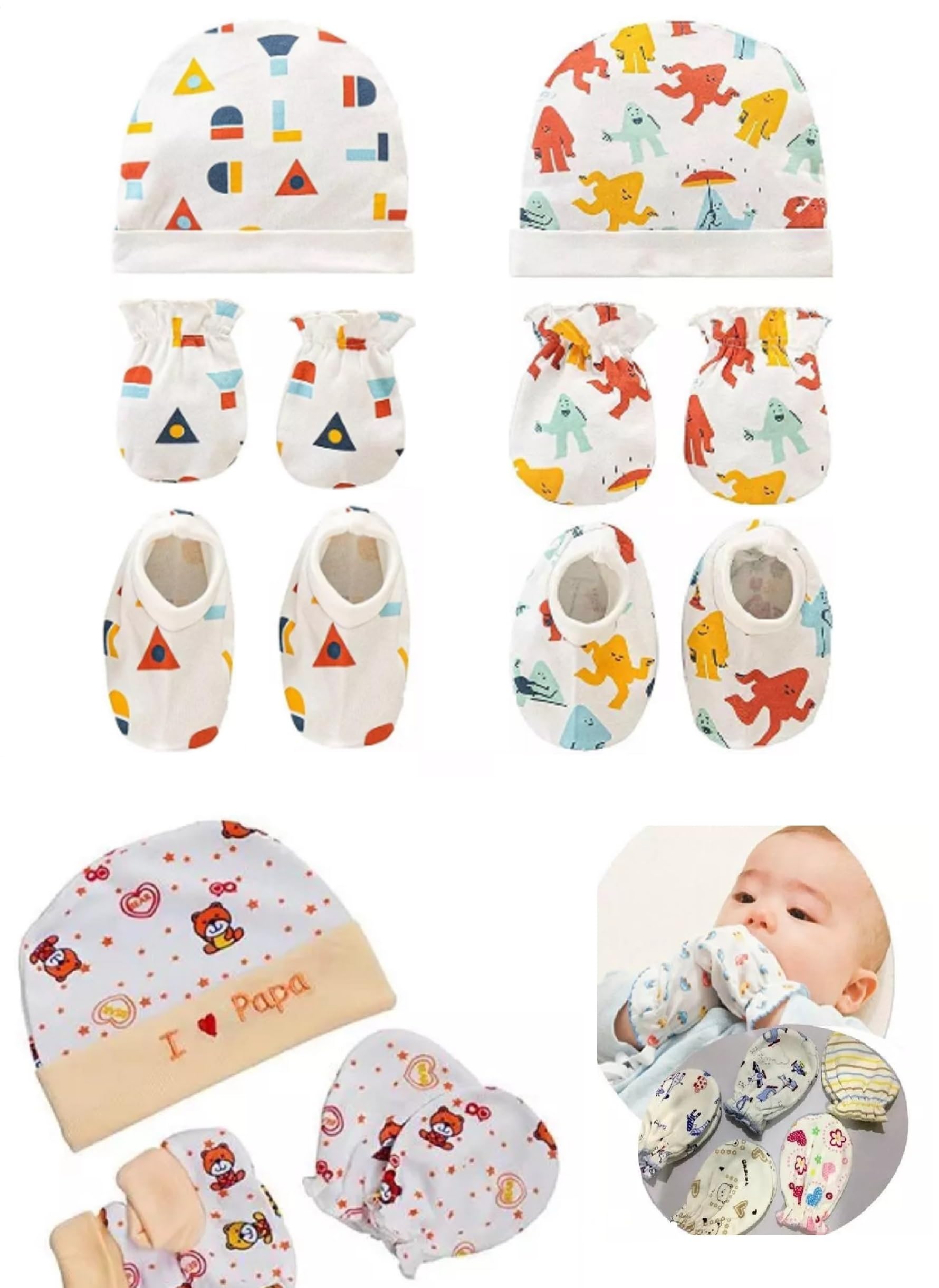 wavva Baby Mittens, Caps, Gloves and Booty Combo - Pair of 2 (Assorted Colours, 0-6 Months) | Unisex Booty Set, Durable, Cotton Gift Set | Multicoloured-picture-16