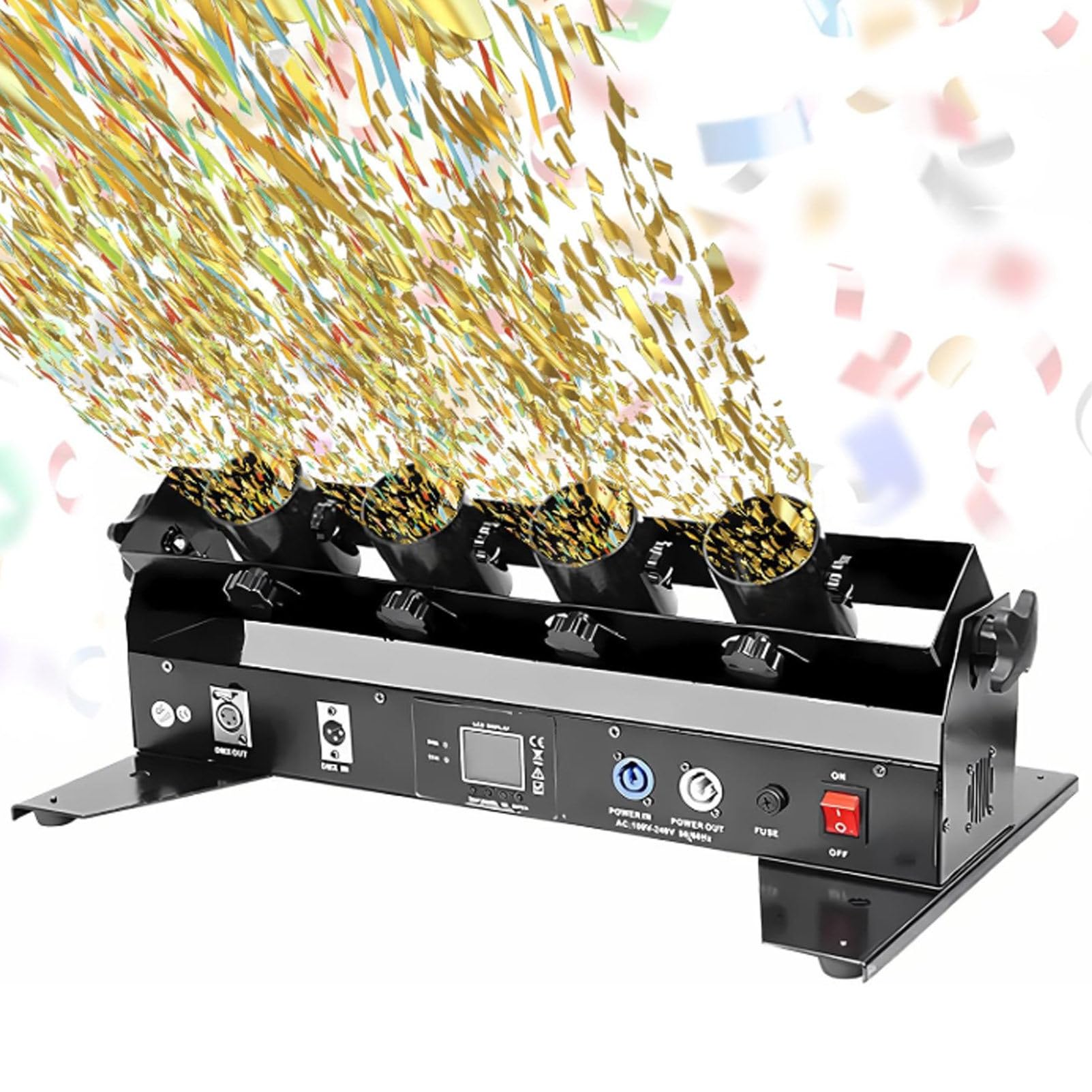 4-Schuss-Konfettiwerfer, Streamer-Kanone, Konfettimaschine, DMX-Fernbedienung, elektrische Papier-Konfettikanone für Hochzeits-Disco-Show-Club-Bühnenparty