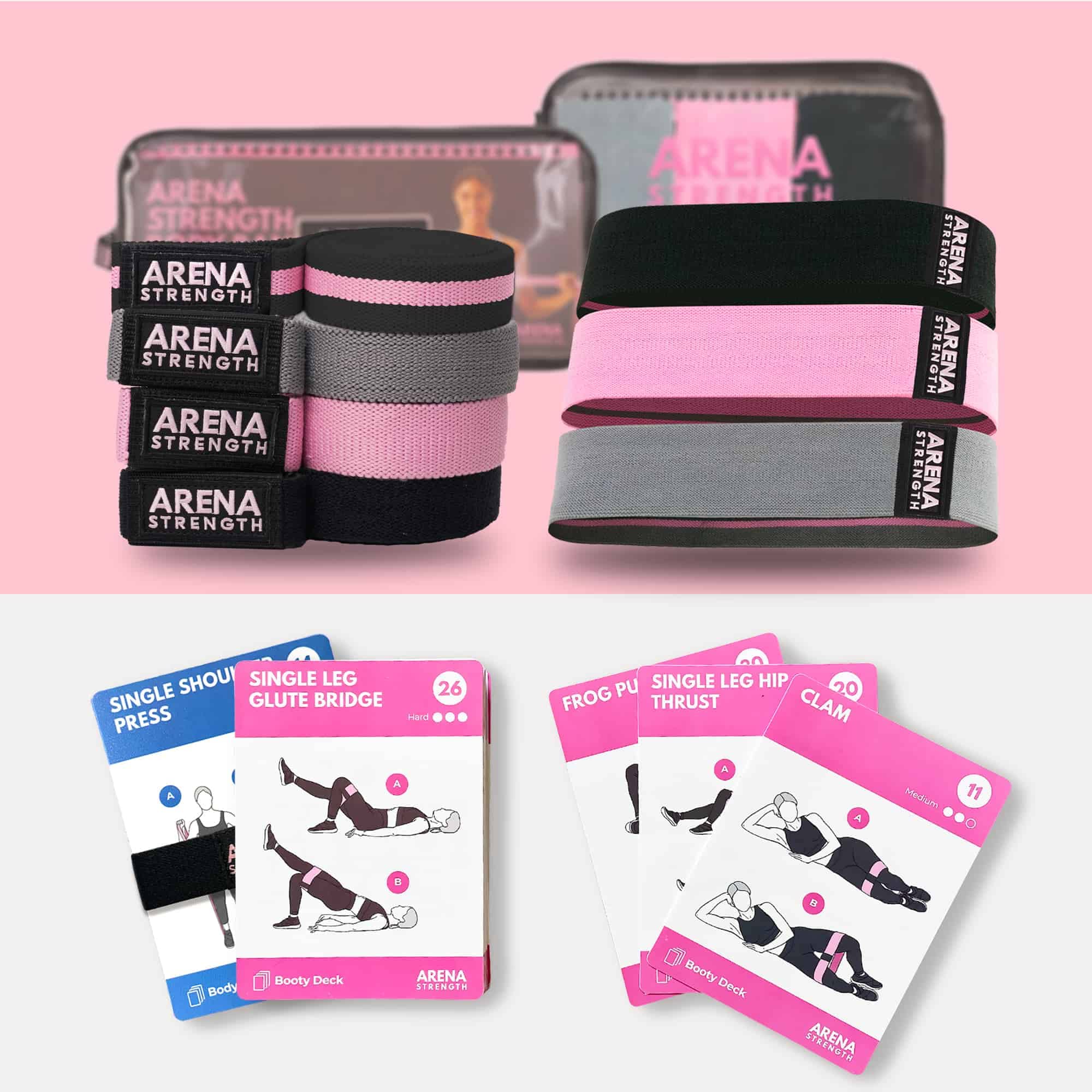 Arena Strength Resistance Bands Exercise Card Deck Bundle Booty Bands Long Body Bands Booty Exercise Card Deck Body