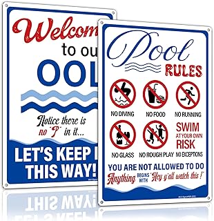 [1+1 Pack] Pool Signs for Outside,12 × 8'' Printed with"Welcome to our ool" & Pool Rule Sign, Fade-Resistant & Rust-Free Pool Signs Safety in 0.040 Aluminum