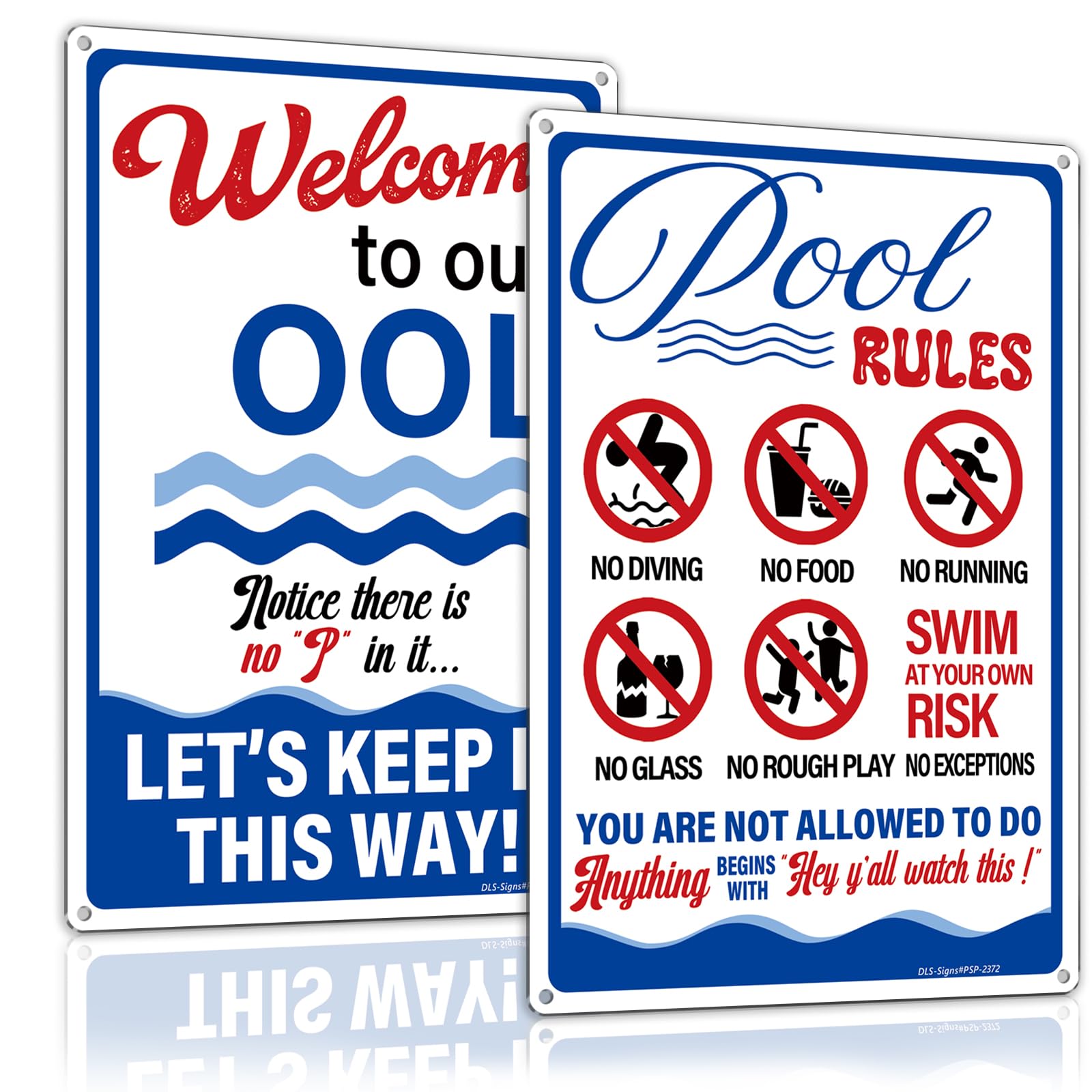 [1+1 Pack] Pool Signs for Outside,12 × 8'' Printed with