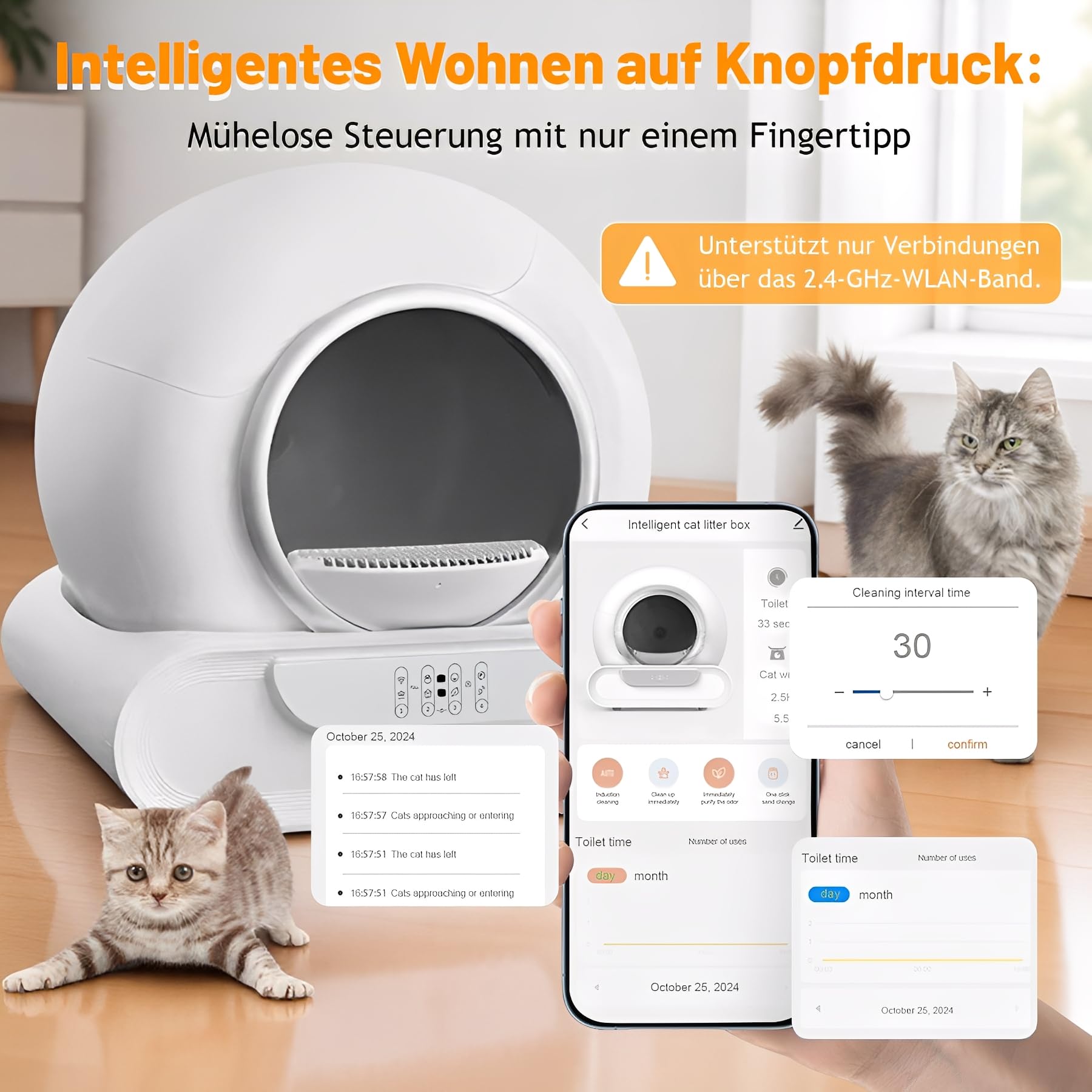 Lettiera Gatto Autopulente, Lettiera Automatica per Gatti, Capacità 65 Litri + 9 Litri, Rimozione Efficiente Degli Odori Sgradevoli, Controllo app, Lettiera Gatto Automatica Più Gatti