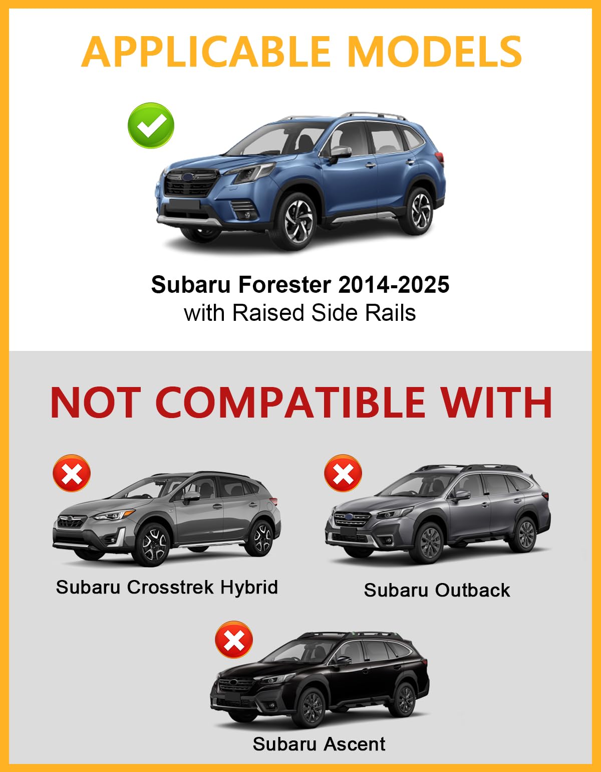 Tuyoung Roof Rack Cross Bars Compatible with Subaru Forester 2014-2025 with Raised Side Rails (Not for Wilderness), Lockable 220lbs Heavy Duty Aluminum Metal Lock Roof Rails Crossbars Luggage Racks.