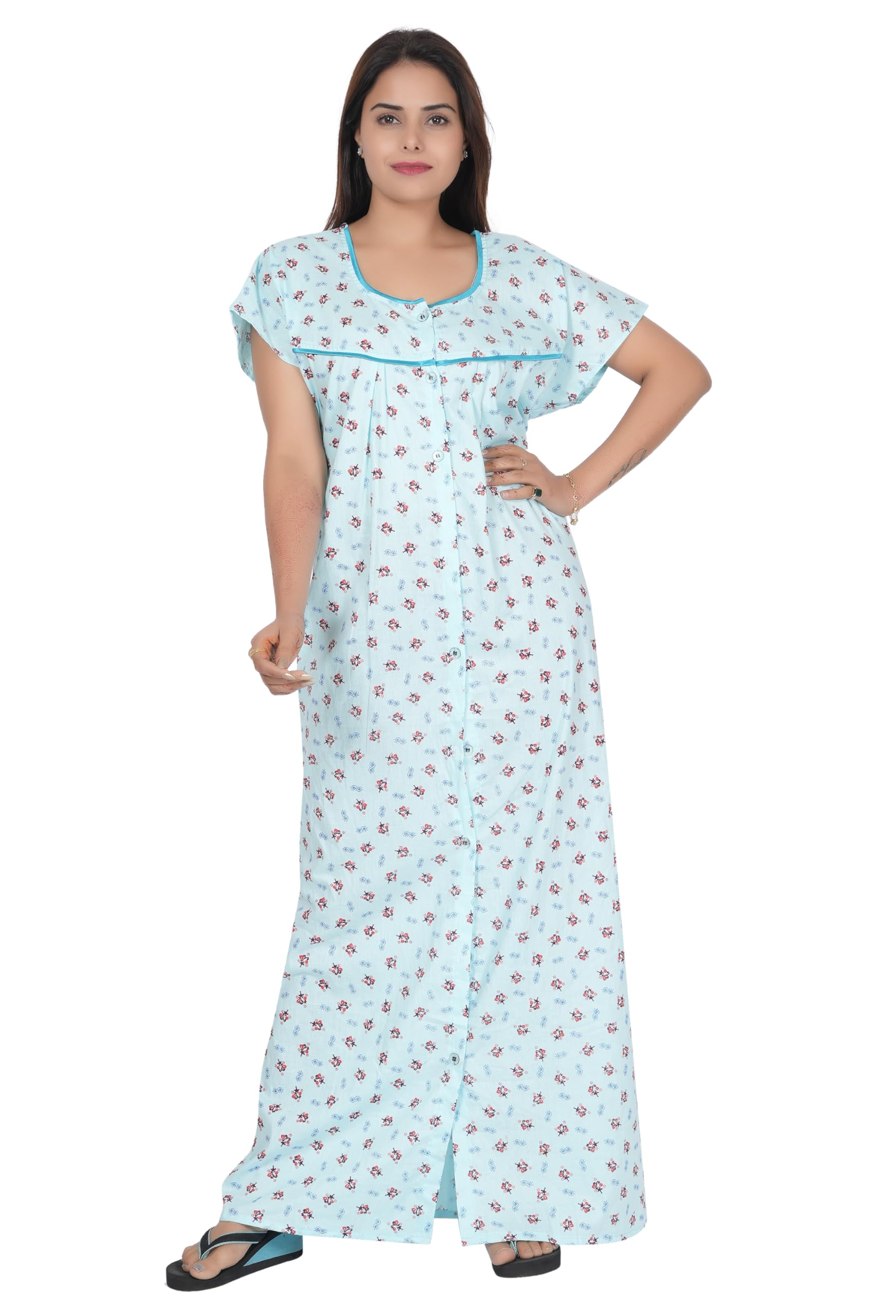 Women's All Over Printed Open Front Full Cotton Nighty/Maxi/Nightgown/Nightwear WSR-180-image-41