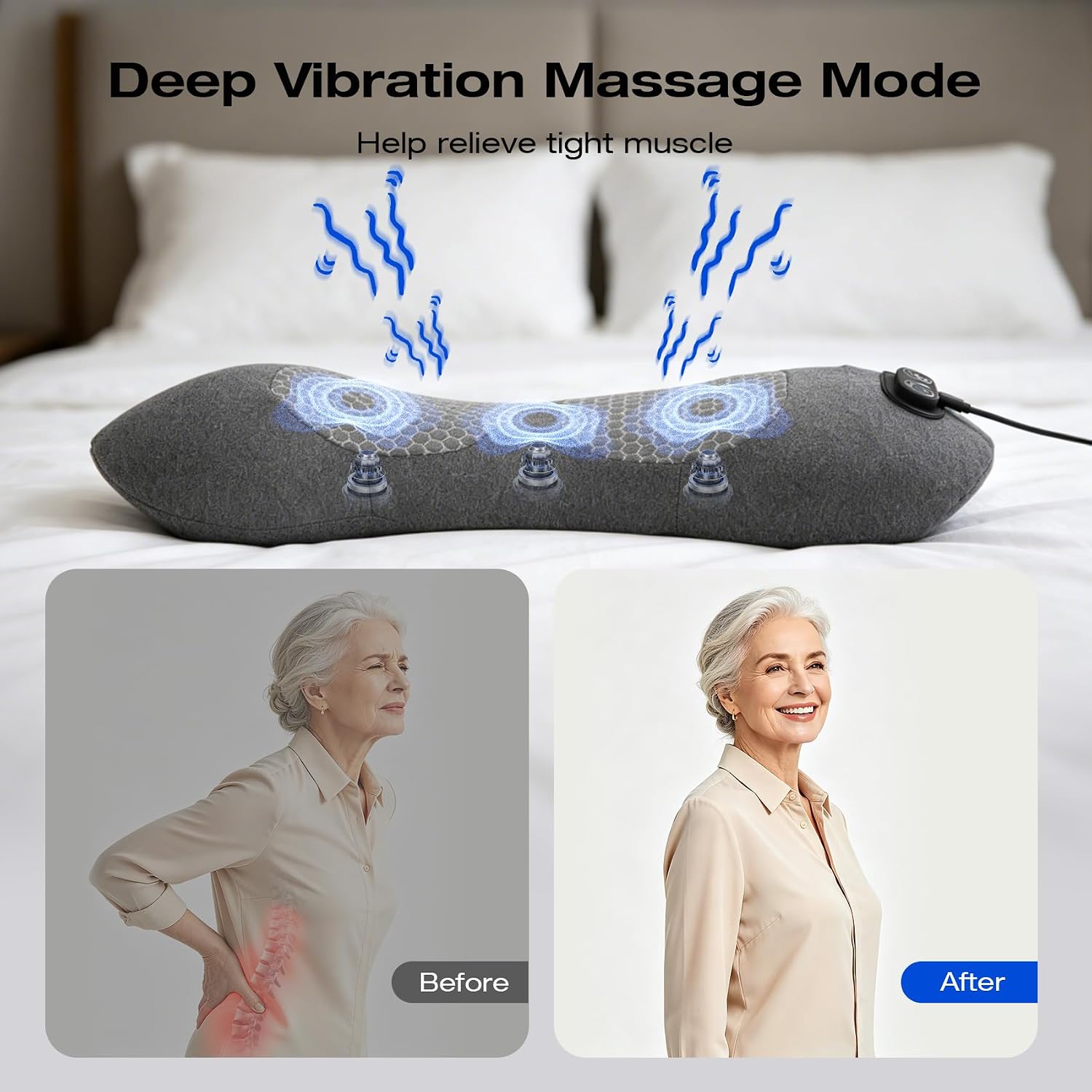 Triple Fusion Back Massager with Heat, Vibration, Traction for Spine Relief, 3-in-1 Electric Back Support Pillow, Deep Tissue Relaxation for Home, Bed, Chair, Office, Gift Idea