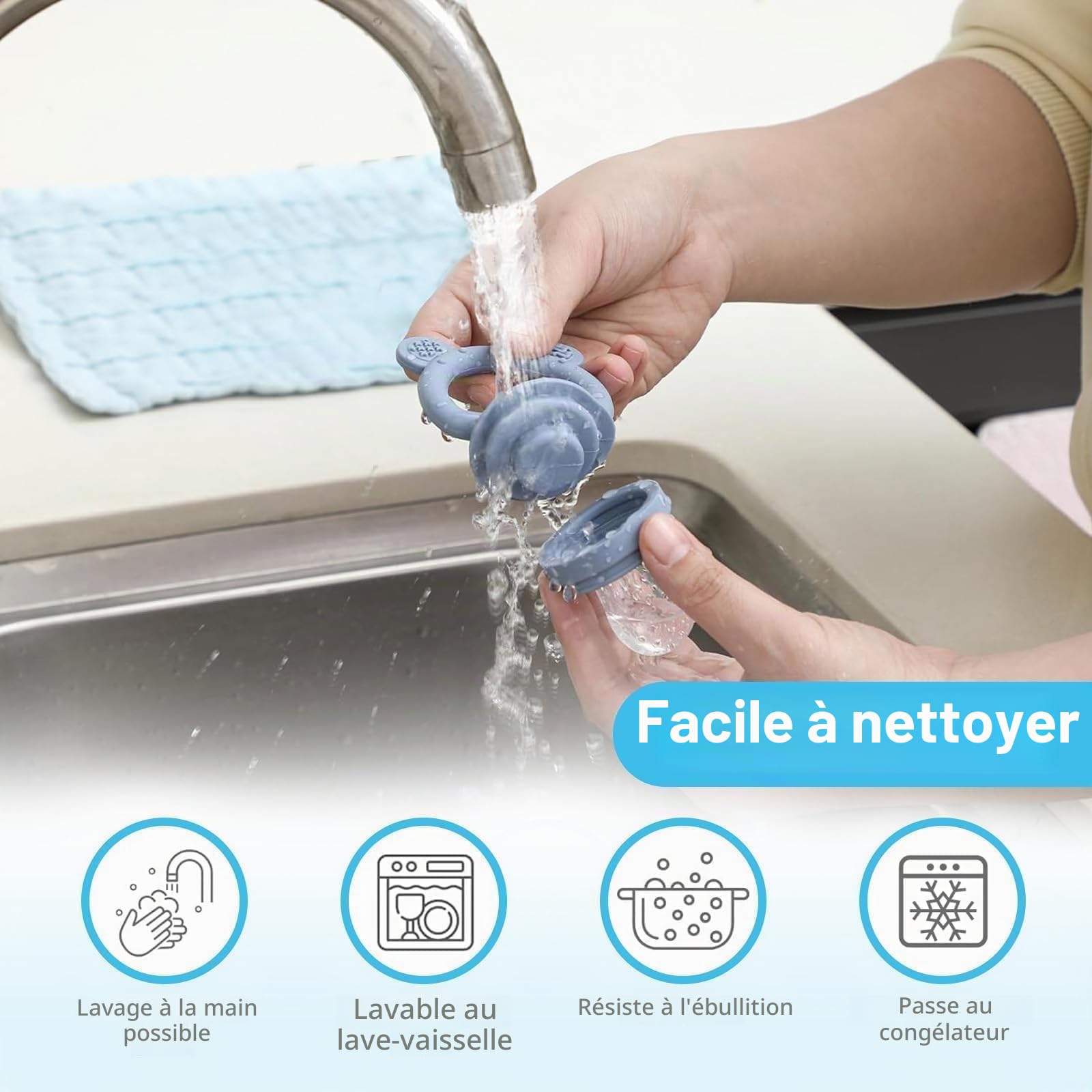 Mangeoire à Fruits pour bébé – grignoteuse bébé Ensemble de mangeoires Pratiques pour, Voyage Auto-Alimentation Facile avec tétine pour Nourriture, Plateaux de congélation Inclus (Rose Poudre)