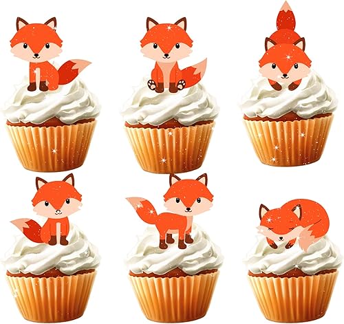18 piezas de decoración de cupcakes de zorro para niños y niñas decoración de pasteles de bosque para baby shower decoración de cupcakes de animales