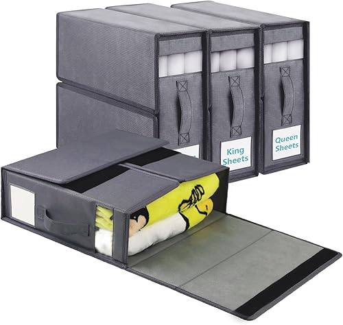 joibabe Organizador y almacenamiento de sábanas, organizador de carpetas de sábanas (tamaño Queen y King), caja de almacenamiento de tela Oxford