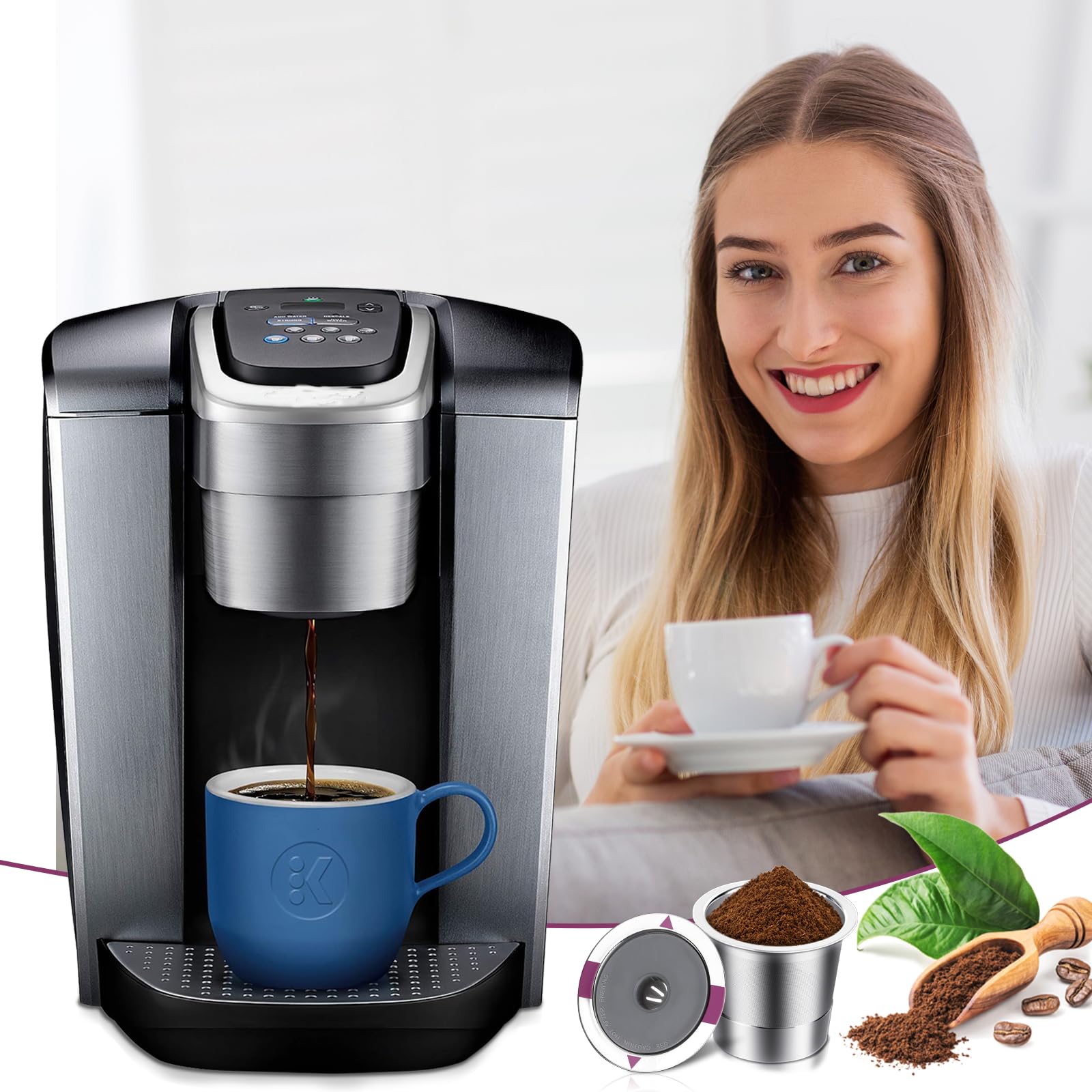 Filtros y cápsulas de café reutilizables, paquete de 2 cápsulas recargables con 1 filtro para cafetera Ninja Dual Brew (se adapta a CFP301, CFP307), práctico juego de repuesto, ideal para la