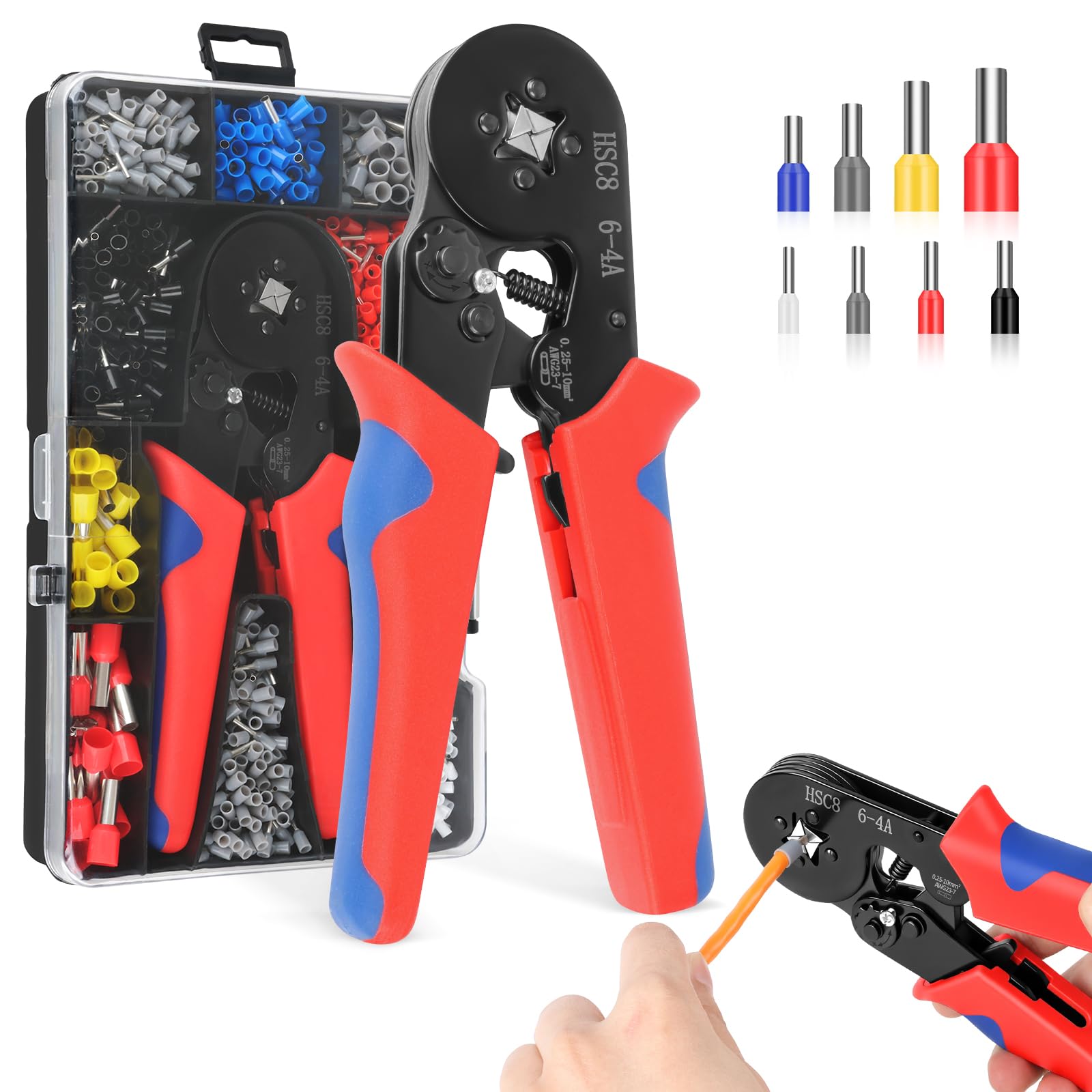 Pesutei Crimping Tool Set with 1900 Bootlace Ferrules, Ferrule Crimping Tool 0.25-10 mm²(AWG 23-7), Self-Adjustable Ratchet Wire Crimping Tool, Ideal for Professional Electrical& Automotive