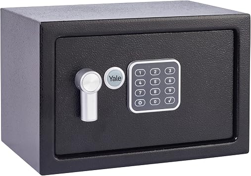Yale YSV/200/DB1 Small Value Safe, Digital Keypad, LED Light Indicators, 15mm Steel Locking Bolts, Emergency Override Key, Wall And Floor Fixings, Black Finish, 8 Litre Capacity 20 x 32 x 20 cm