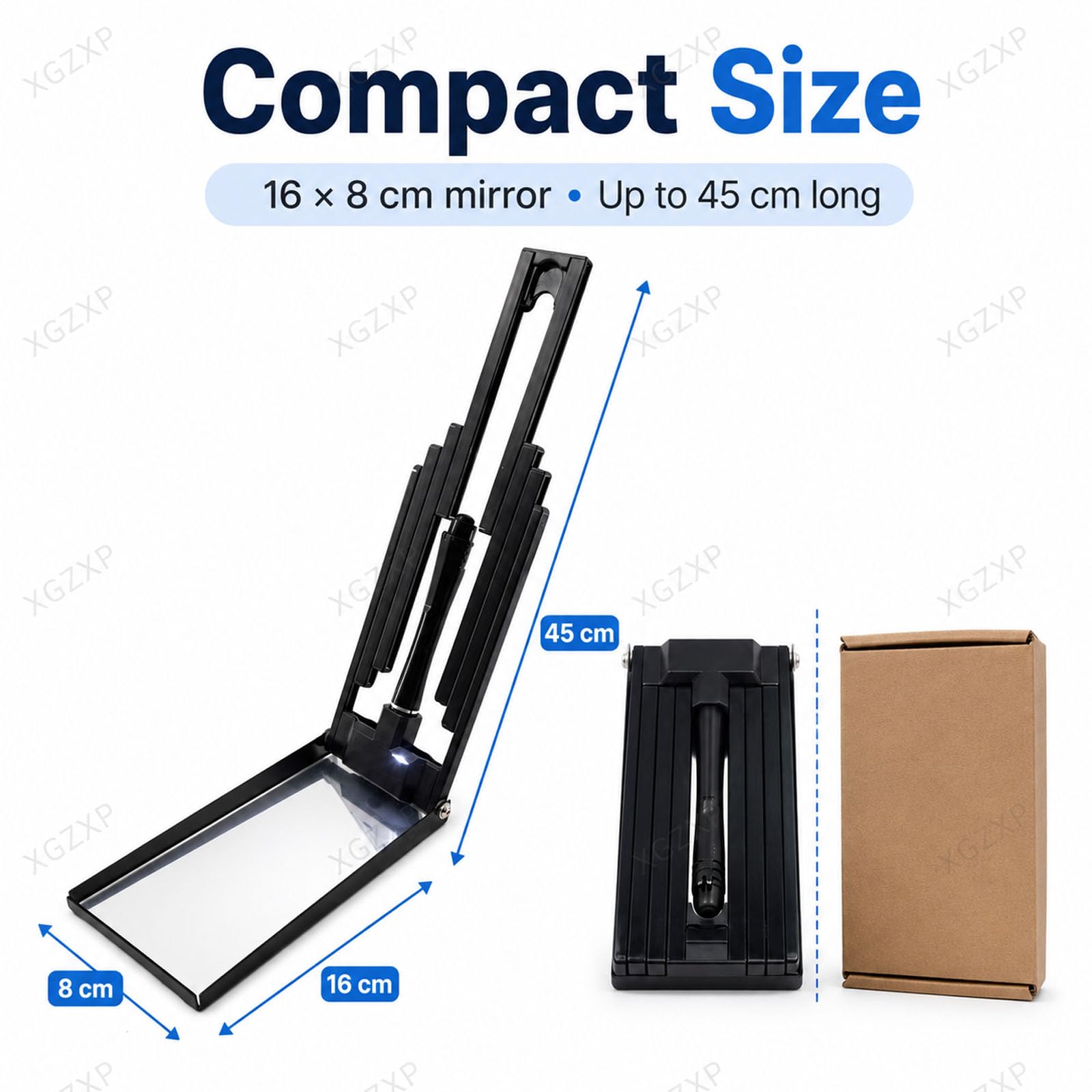 Miroir Dinspection Télescopique, Miroir À Manche Extensible avec LED, Longueur 16-45 Cm, Rétractable Et Pliable, pour Linspection des Dessous De Caisse De Voitures Et Autres Objets