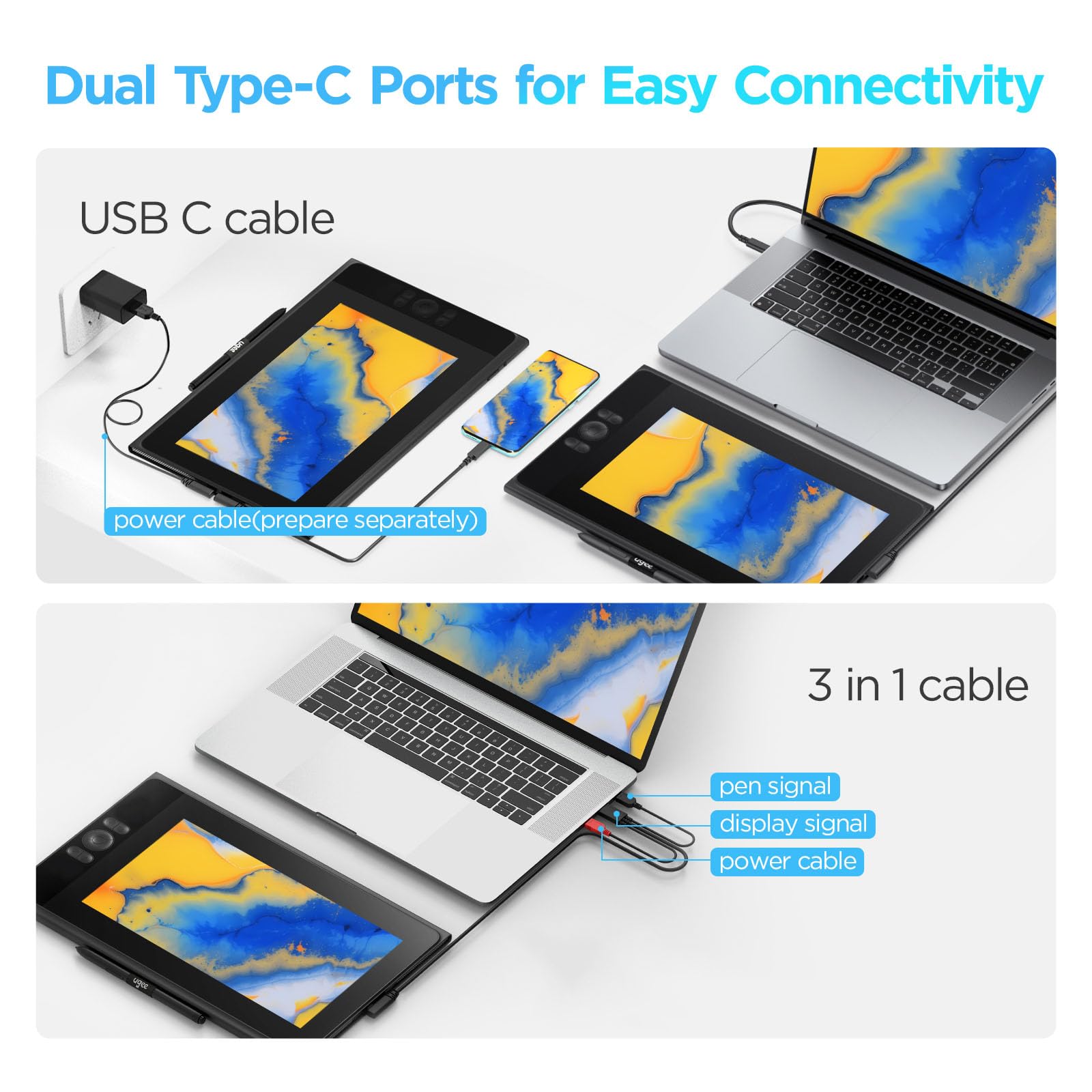 UGEE UE12 - Tavoletta da disegno con schermo da 11,6", tavoletta grafica con schermo completamente laminato, gamma di colori sRGB 124%, stilo senza batteria e 8 tasti di scelta rapida, pad da disegno