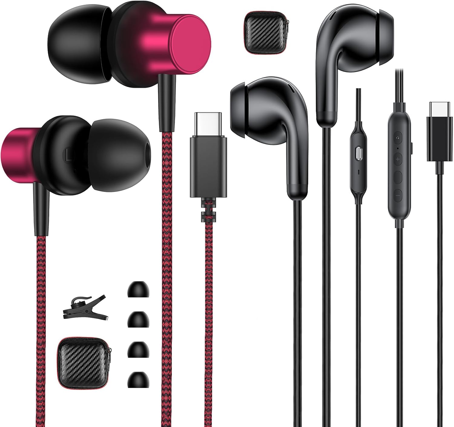 Wired USB C Headphones with Mute Function & EQs Preset, Adjustable Sound & Vocal EQs HiFi Stereo Type C Earphones + Durable Nylon Braided Type C Earbuds for Samsung Galaxy S25 Ultra S24 Plus S23 S22