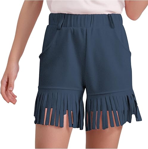 Yartina Girls Boys Cowgirl Cowboy Outifts Elastic Waistband Shorts with Pockets for Halloween Party