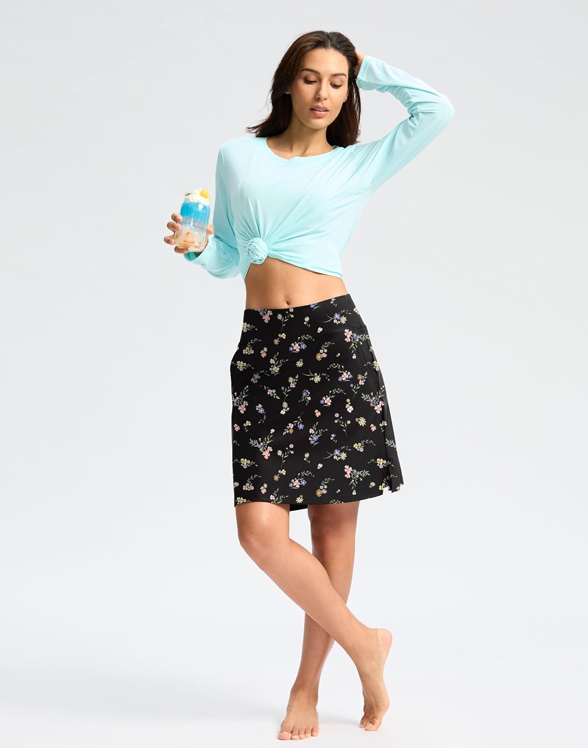 Viodia Women's 20" Long Swim Skirt Skort High Waisted Modest Bathing Suit Swimsuit Bottoms Beach Tankini Bikini with Skirt - Image 6