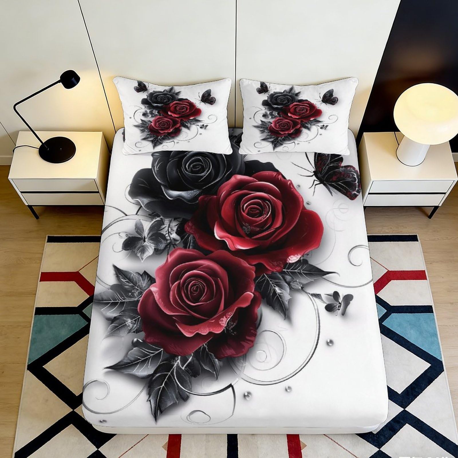 Elegant rose motif 3D Printed Fitted Sheet, Microfiber soft touch, bedroom decor, wrinkle resistant, apartment bedding 90x200x25cm